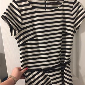 Limited white and black stripe top with belt.